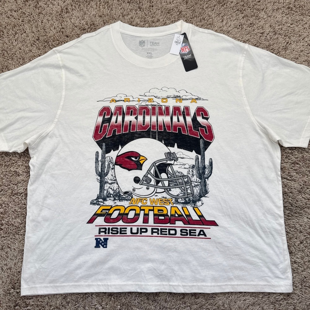 NFL Arizona Cardinals Mens XXL Cream Graphic T-Shirt Rise Up Red Sea New Vintage
